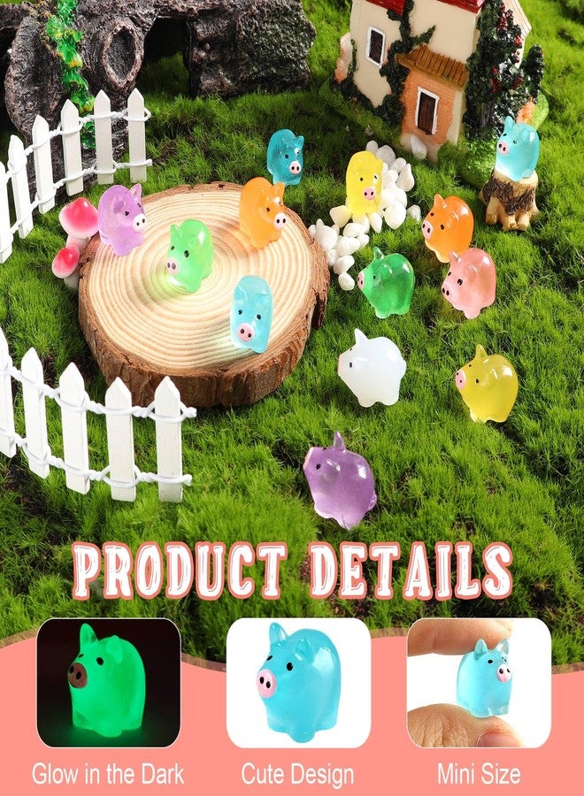 VICROIC 48 PCS Luminous Mini Resin Pigs, Miniature Piggy Figurines, Tiny Pigs Glow in The Dark for Dollhouse, Aquarium, Cake Decorations, Fairy Garden Landscape, Birthday Party Decor (7 Colors) - Image 3